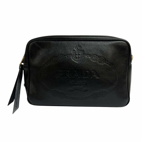 【美收精品】PRADA 黑色皮革肩背包 4-353