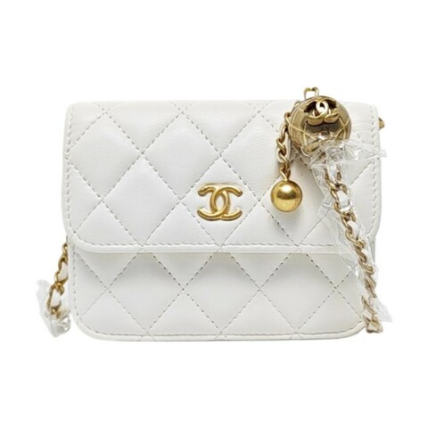 CHANEL WOC 白色牛皮菱格紋絎縫斜挎包單肩包 金色五金 30開
