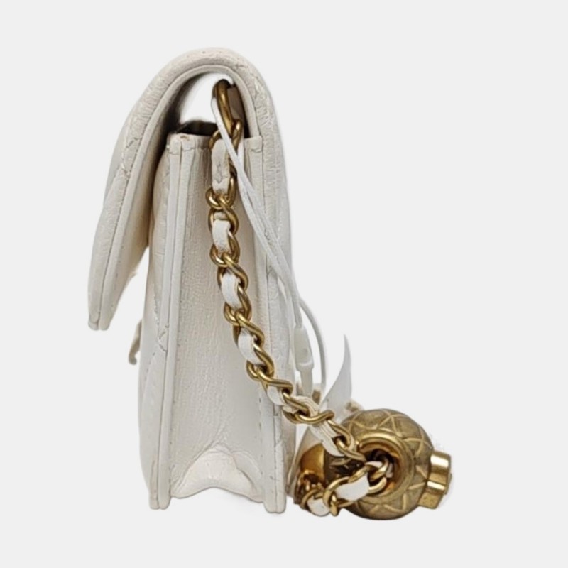 CHANEL WOC 白色牛皮菱格紋絎縫斜挎包單肩包 金色五金 30開-2