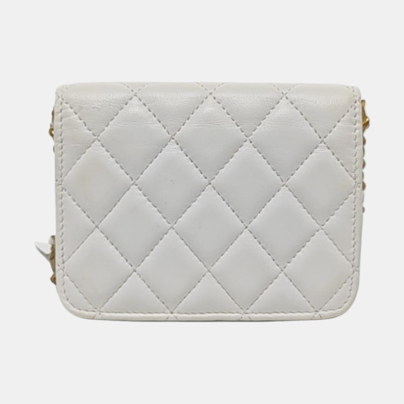 CHANEL WOC 白色牛皮菱格紋絎縫斜挎包單肩包 金色五金 30開-4