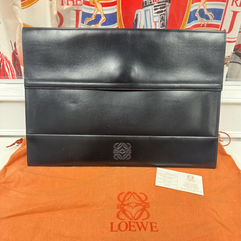 Loewe 黑色真皮電腦套 筆電包 文件夾 公事包-0
