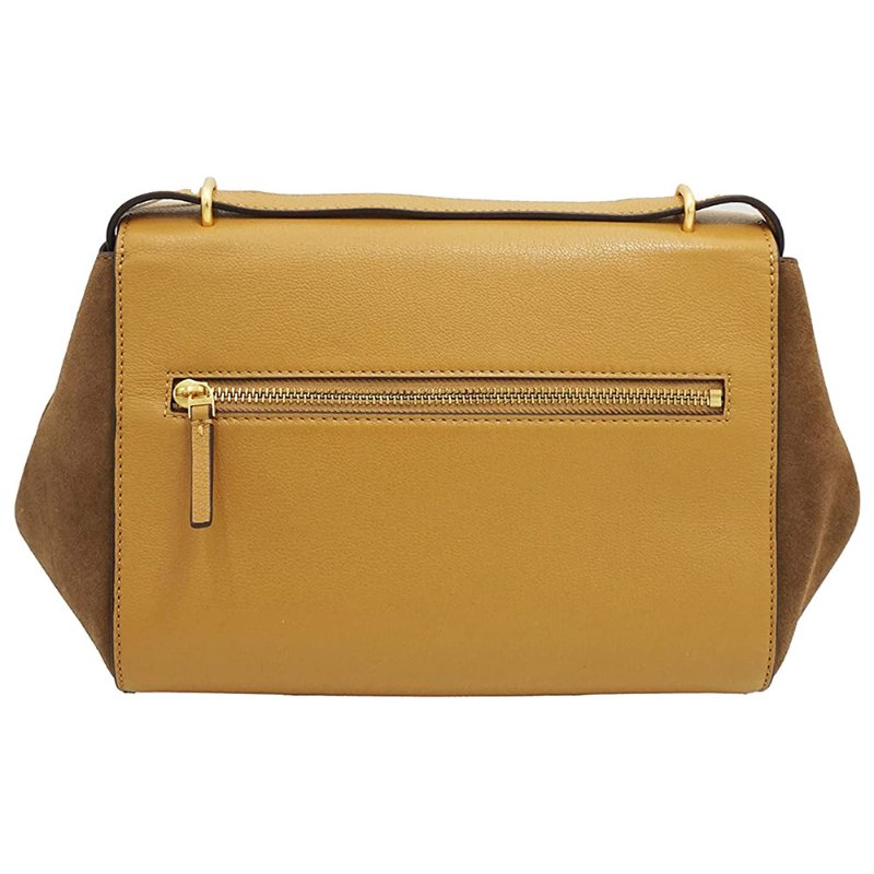 【TORY BURCH】拼接皮革翻蓋斜背包-棕色-1