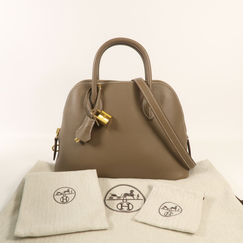 HERMES Evercolor皮革皮革Bolide 25金扣手挽肩背兩用袋Etoupe-12