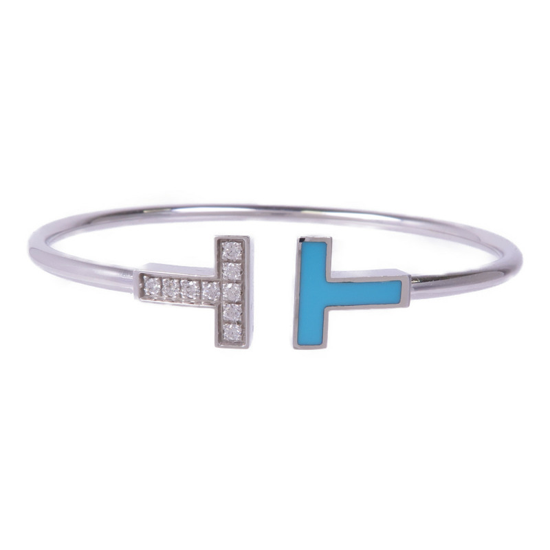 TIFFANY&CO 18K白金Diamond Turquoise T Wire手鐲-0