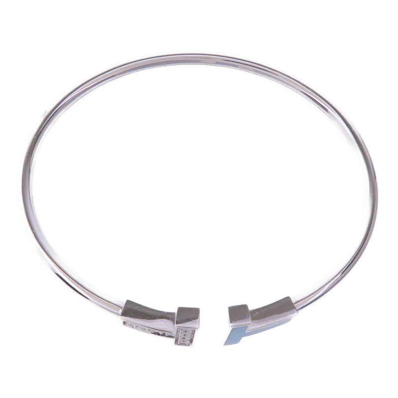 TIFFANY&CO 18K白金Diamond Turquoise T Wire手鐲-3