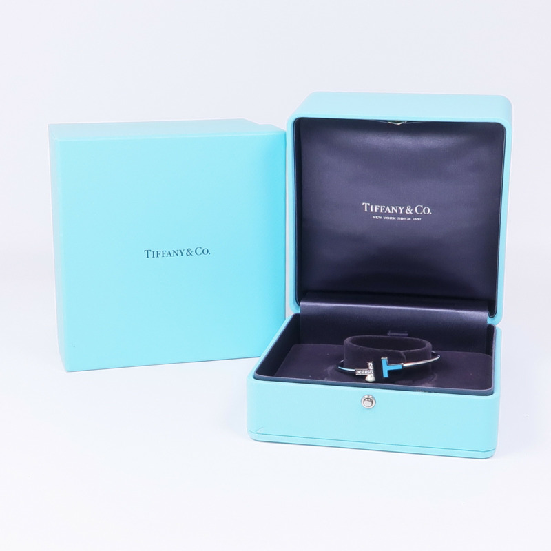 TIFFANY&CO 18K白金Diamond Turquoise T Wire手鐲-5