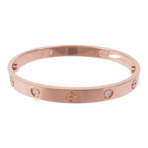 CARTIER 18K玫瑰金Love Bracelet 4 Diamonds鑽石手鐲Cartier#17