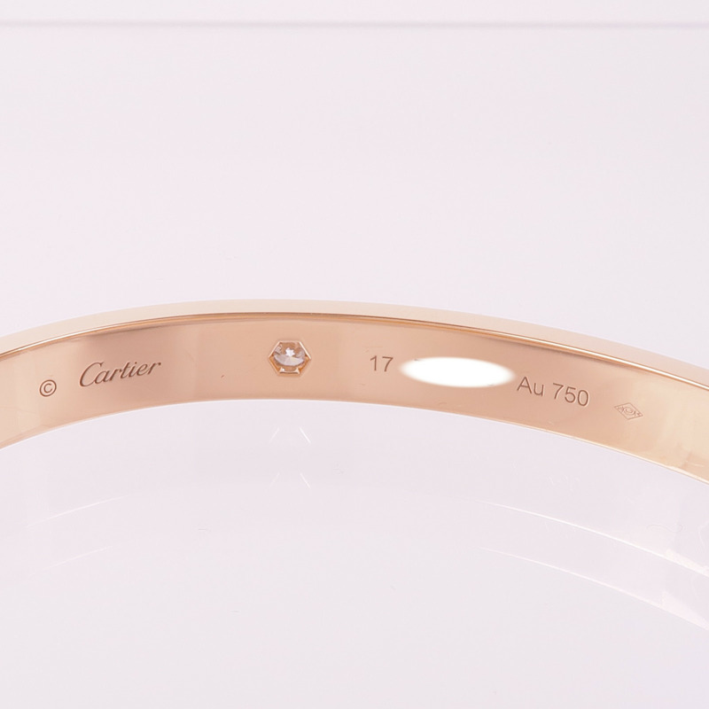 CARTIER 18K玫瑰金Love Bracelet 4 Diamonds鑽石手鐲Cartier#17-4