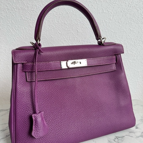 Hermes 葡萄紫kelly28銀扣