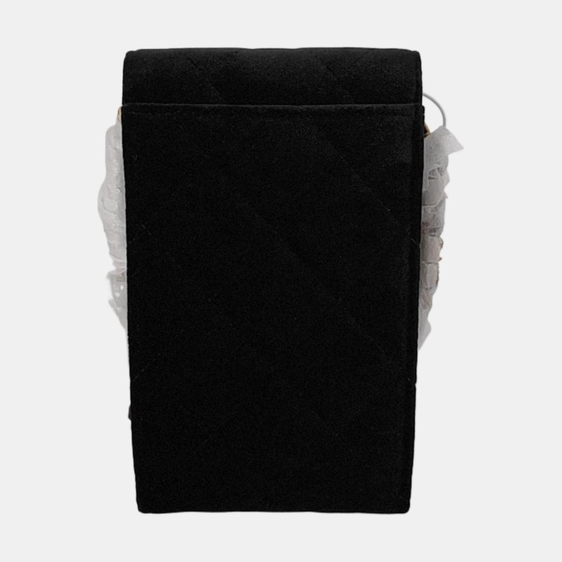 CHANEL 黑色絲絨菱格紋絎縫斜挎包單肩包 金色五金 31開 9.9新-4