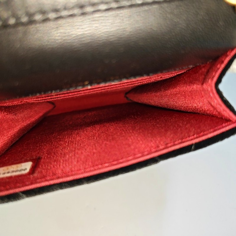 CHANEL 黑色絲絨菱格紋絎縫斜挎包單肩包 金色五金 31開 9.9新-6