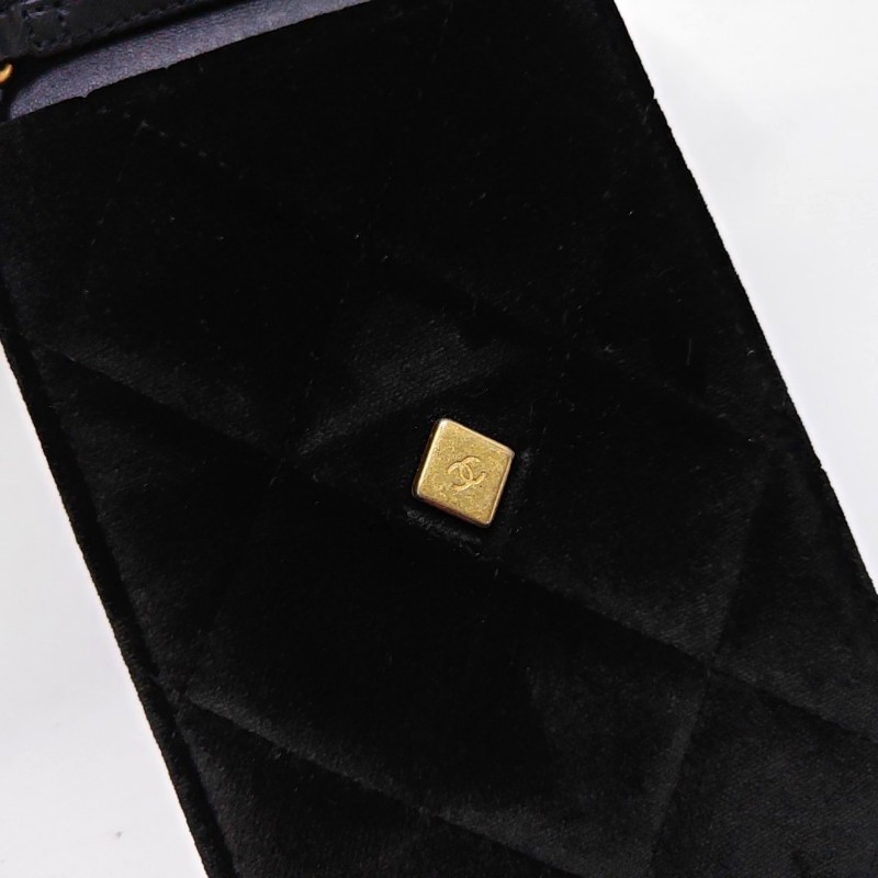 CHANEL 黑色絲絨菱格紋絎縫斜挎包單肩包 金色五金 31開 9.9新-8
