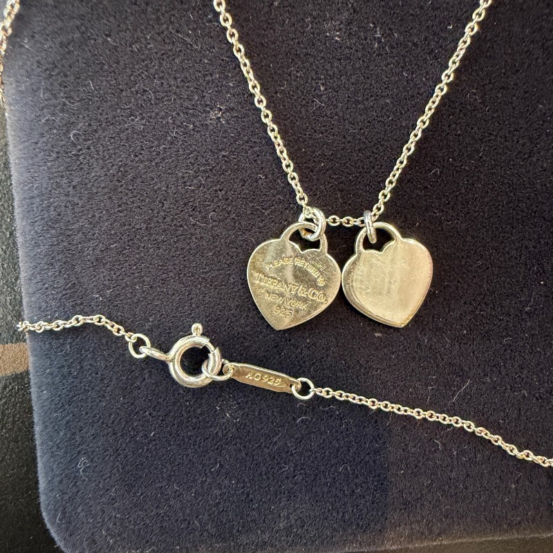 Tiffany蒂芙尼雙心銀心項鍊 925銀項鍊-2
