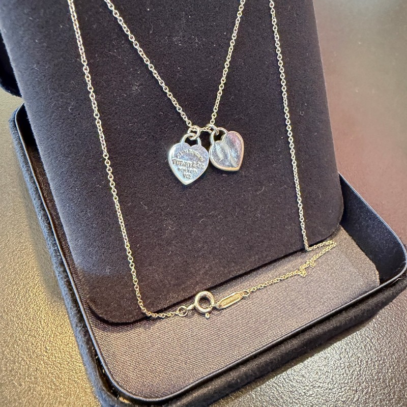 Tiffany蒂芙尼雙心銀心項鍊 925銀項鍊-3