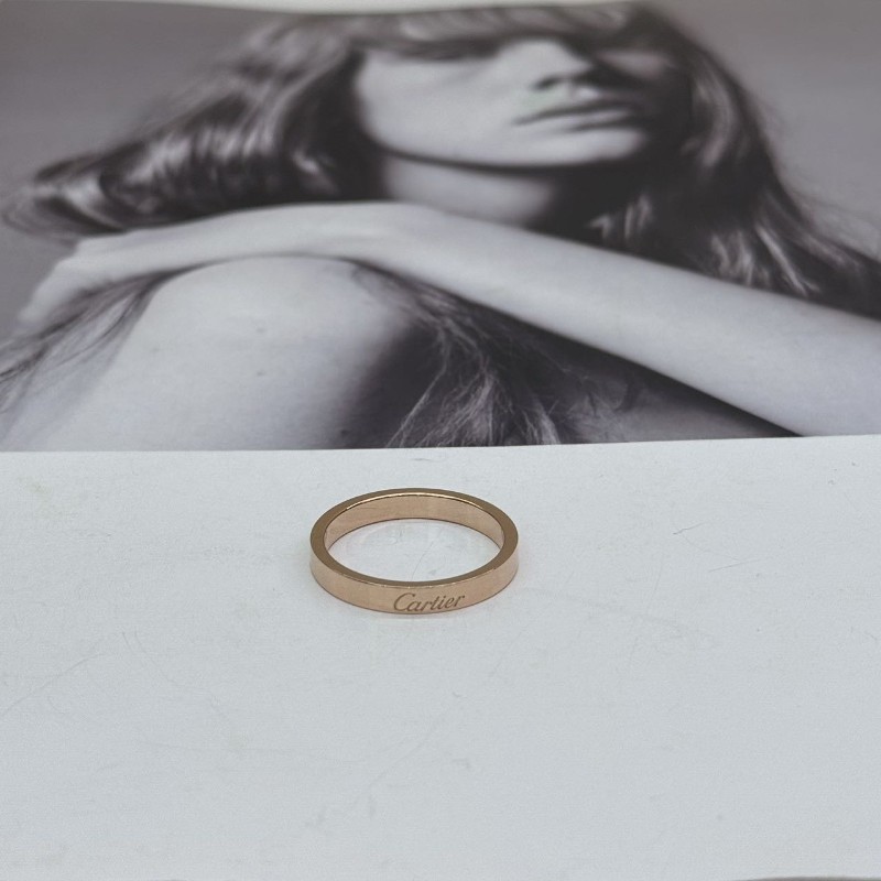 Cartier logo標戒簽名戒指3mm無鑽58號玫瑰金-0