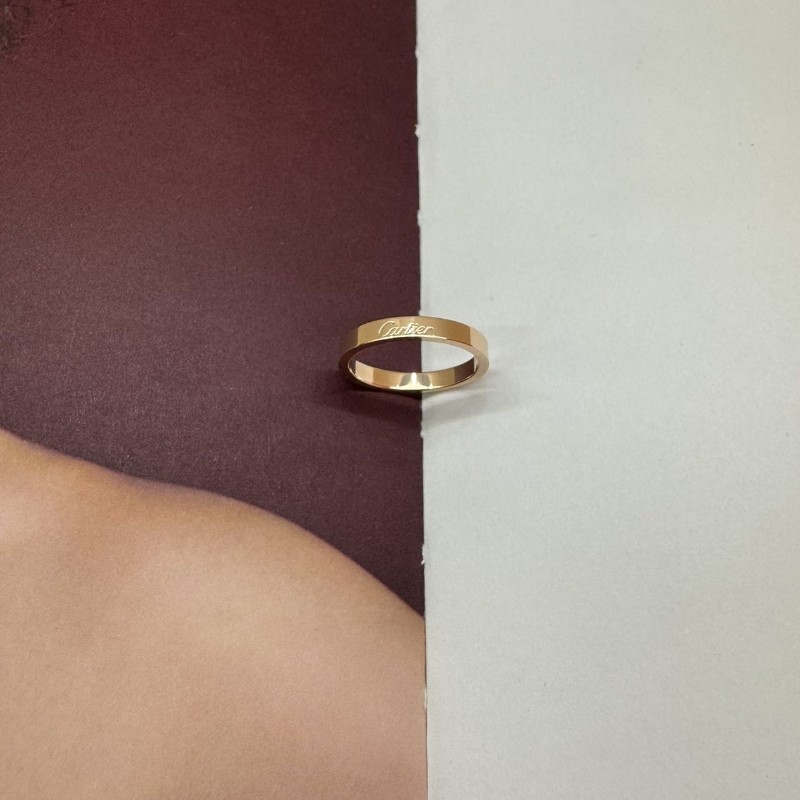 Cartier logo標戒簽名戒指3mm無鑽58號玫瑰金-1
