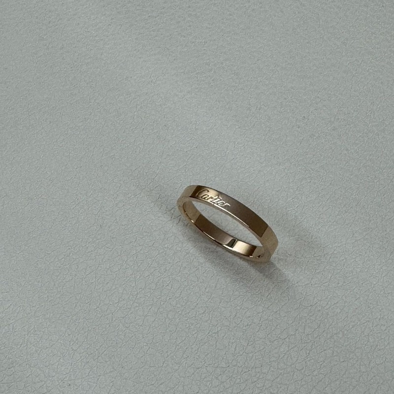 Cartier logo標戒簽名戒指3mm無鑽58號玫瑰金-2
