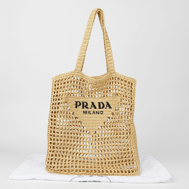 PRADA Logo 拉菲草單肩包 1BG393-0