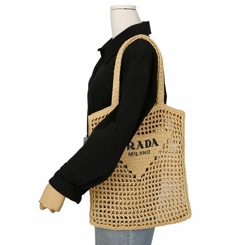 PRADA Logo 拉菲草單肩包 1BG393-8