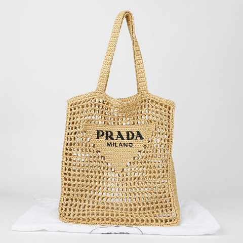 PRADA Logo 拉菲草單肩包 1BG393