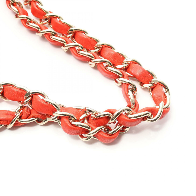 香奈兒 (CHANEL) Matelasse W 翻蓋鏈條單肩背包,羊皮材質,紅色,二手,金色五金,CC-9