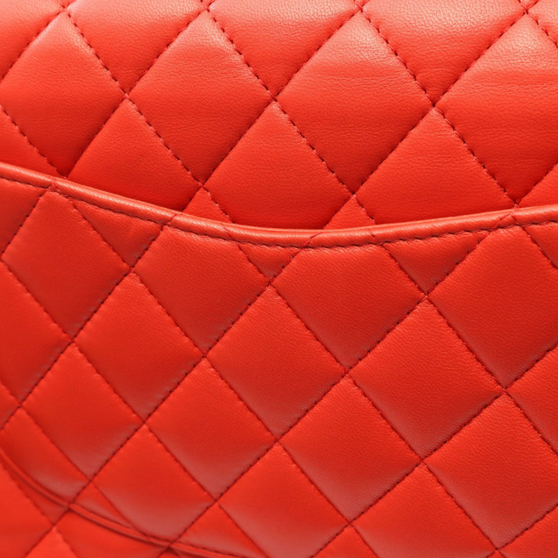 香奈兒 (CHANEL) Matelasse W 翻蓋鏈條單肩背包,羊皮材質,紅色,二手,金色五金,CC-10