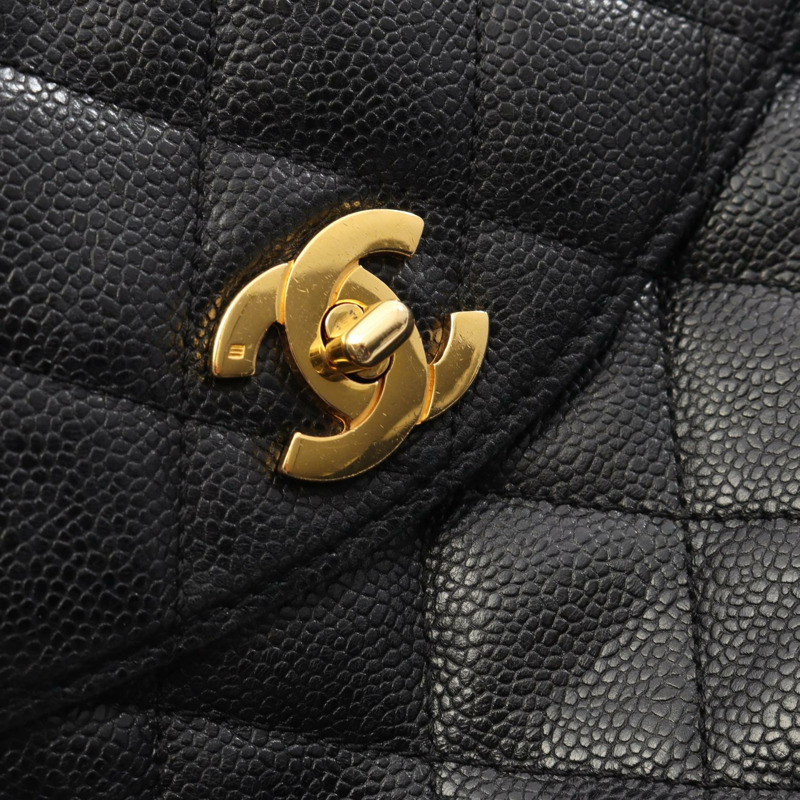 香奈兒 (CHANEL) Matelasse 皮革鏈條肩背包,黑色,二手,女士,金色五金-9