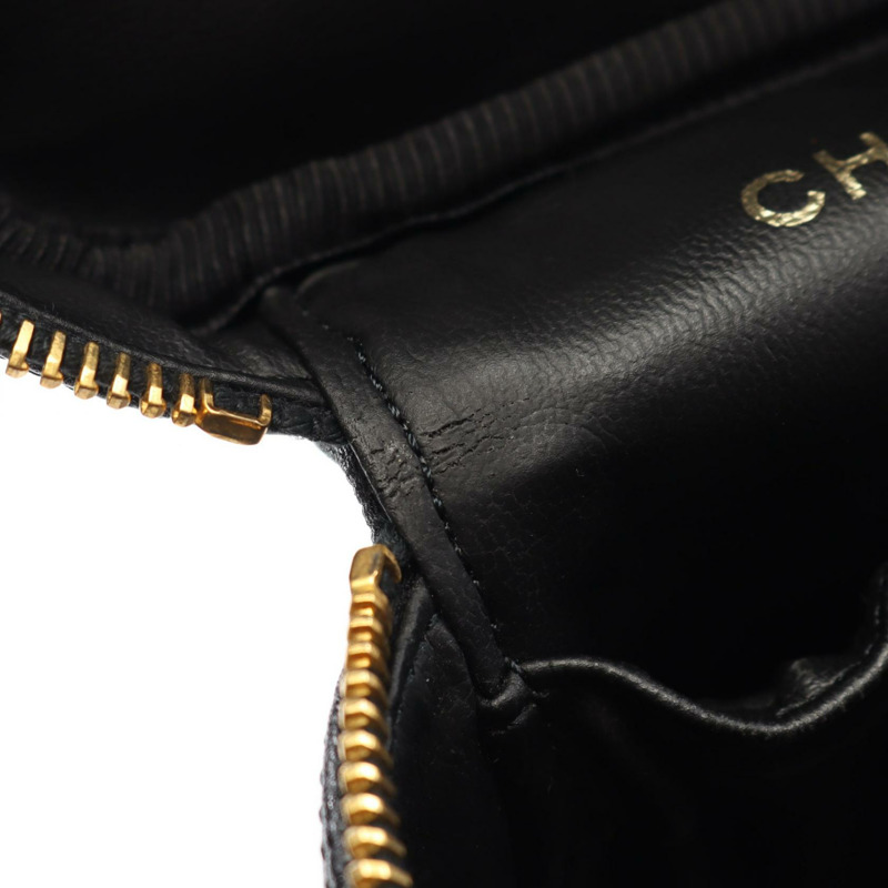 香奈兒 COCO 標誌化妝包 A01998 黑色小牛皮二手女士金扣-5