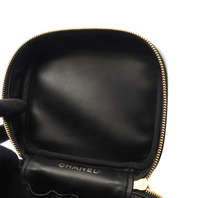 香奈兒 COCO 標誌化妝包 A01998 黑色小牛皮二手女士金扣-6