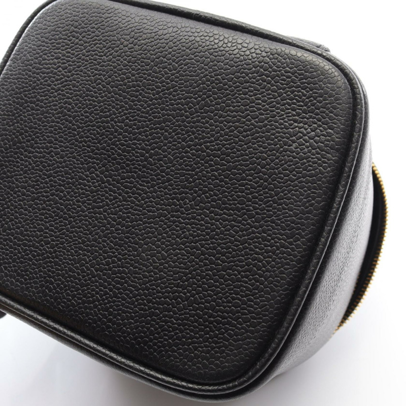 香奈兒 COCO 標誌化妝包 A01998 黑色小牛皮二手女士金扣-7