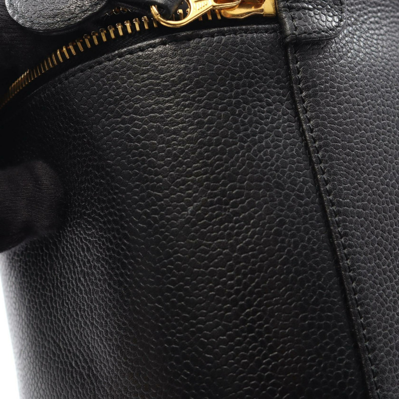 香奈兒 COCO 標誌化妝包 A01998 黑色小牛皮二手女士金扣-8