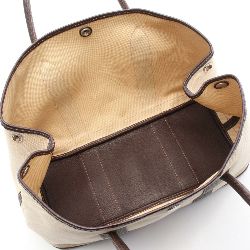 愛馬仕 Garden Party PM 手提包,帆布皮革,棕色米色,二手,帶五金配件。-2