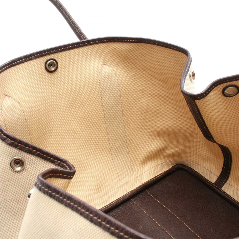 愛馬仕 Garden Party PM 手提包,帆布皮革,棕色米色,二手,帶五金配件。-5