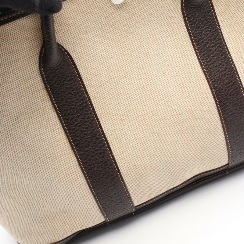 愛馬仕 Garden Party PM 手提包,帆布皮革,棕色米色,二手,帶五金配件。-7