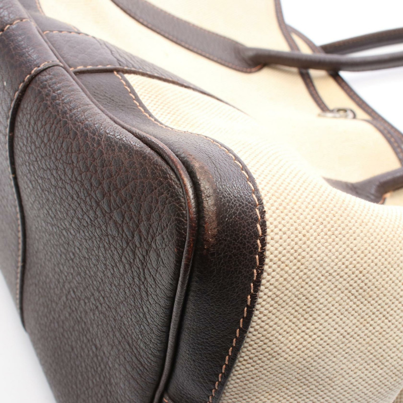 愛馬仕 Garden Party PM 手提包,帆布皮革,棕色米色,二手,帶五金配件。-8