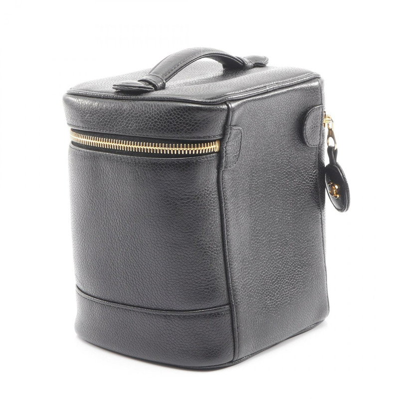 香奈兒 COCO Mark 化妝包 A01998 皮革 粒面小牛皮 黑色 二手 金色五金-1