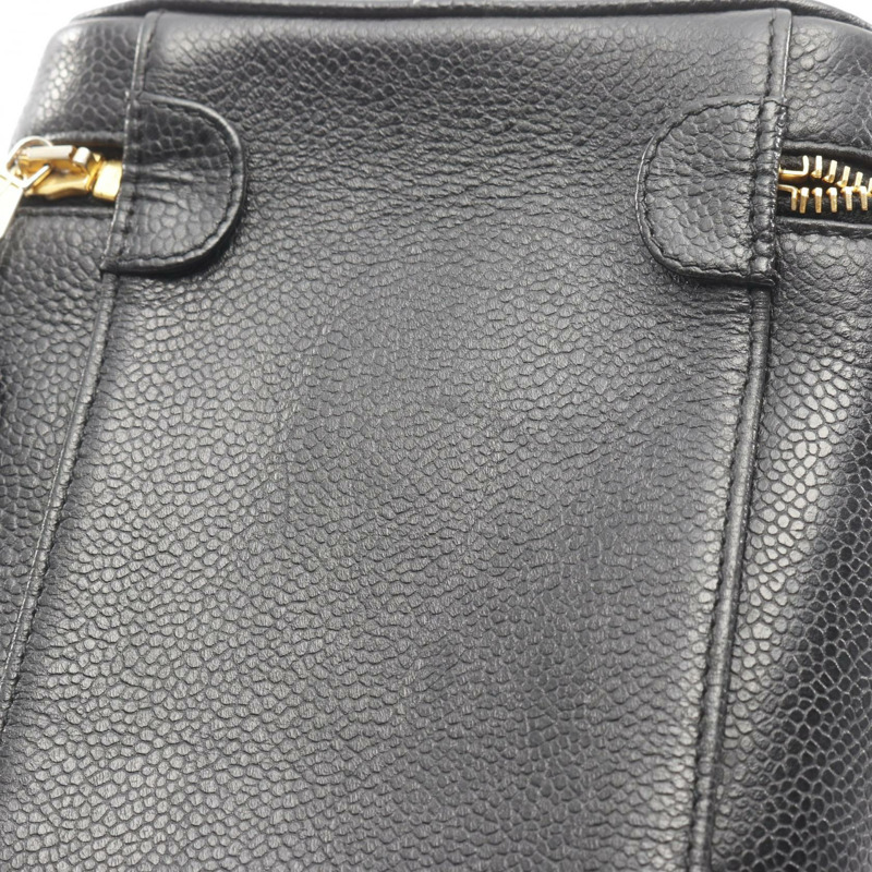 香奈兒 COCO Mark 化妝包 A01998 皮革 粒面小牛皮 黑色 二手 金色五金-6