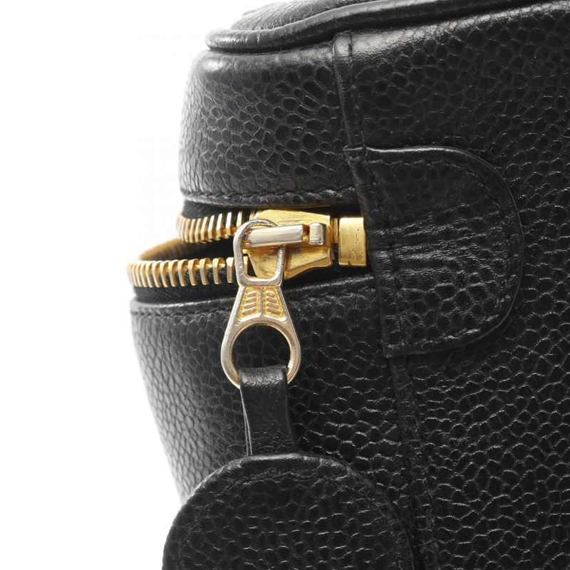 香奈兒 COCO Mark 化妝包 A01998 皮革 粒面小牛皮 黑色 二手 金色五金-7