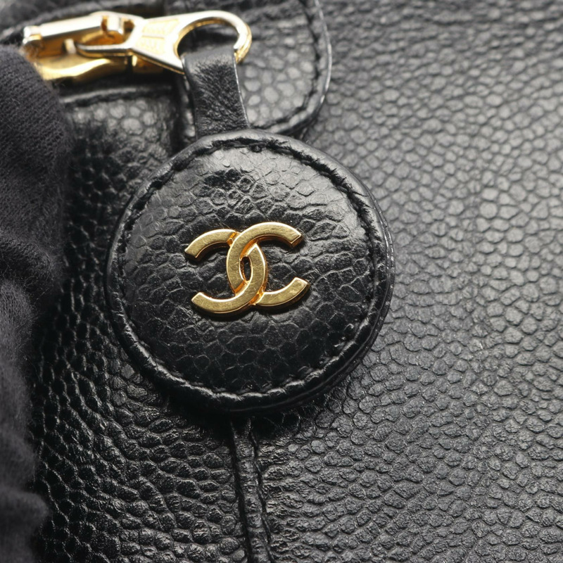 香奈兒 COCO Mark 化妝包 A01998 皮革 粒面小牛皮 黑色 二手 金色五金-8