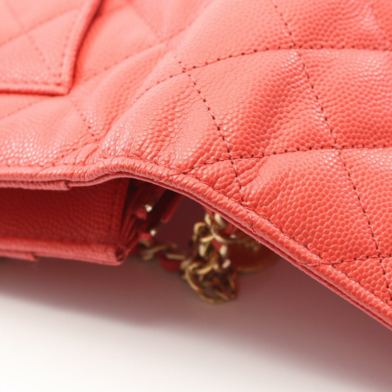 香奈兒 (CHANEL) 絎縫鏈條斜挎包 A33580 粒面小牛皮 紅橙色 二手 金色五金-5