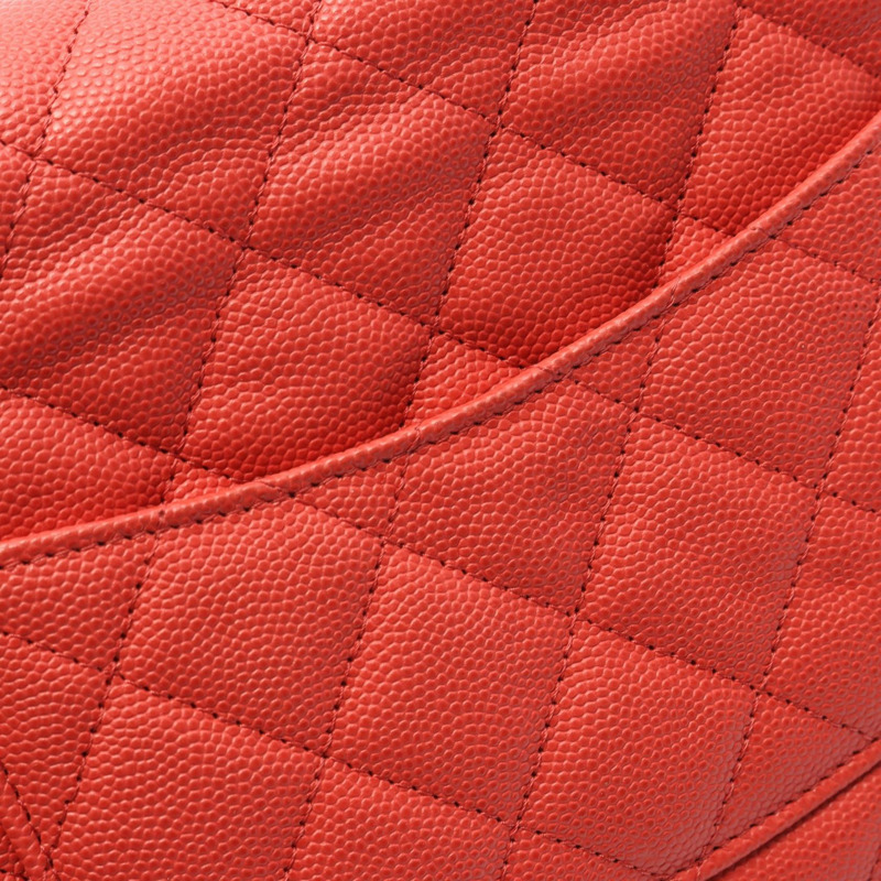 香奈兒 (CHANEL) 絎縫鏈條斜挎包 A33580 粒面小牛皮 紅橙色 二手 金色五金-6