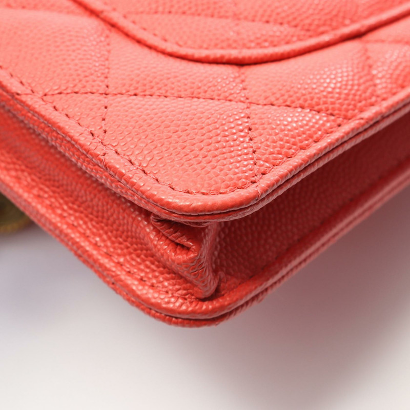 香奈兒 (CHANEL) 絎縫鏈條斜挎包 A33580 粒面小牛皮 紅橙色 二手 金色五金-7