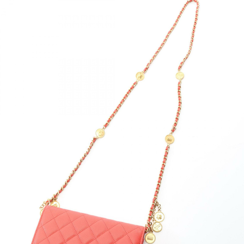 香奈兒 (CHANEL) 絎縫鏈條斜挎包 A33580 粒面小牛皮 紅橙色 二手 金色五金-8