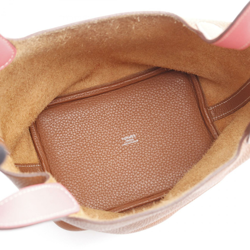 愛馬仕 Picotin Lock PM Eclat 手提包,Clemence Swift 皮革,棕色/粉紅色,二手。-2