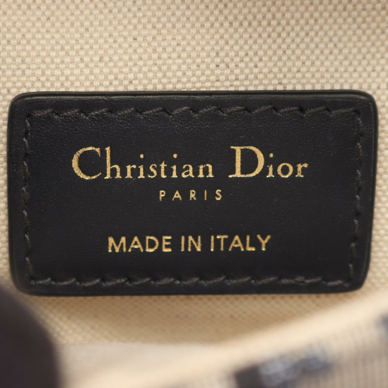 Dior 迷你馬鞍提花手提包,帆布皮革,米色、海軍藍、黑色,二手,女士,金色五金-3