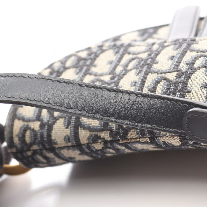 Dior 迷你馬鞍提花手提包,帆布皮革,米色、海軍藍、黑色,二手,女士,金色五金-5