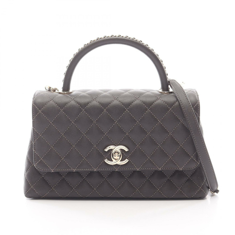 香奈兒 Coco Handle 29 翻蓋絎縫肩背包,棕色皮革,二手,金色五金,CC-0