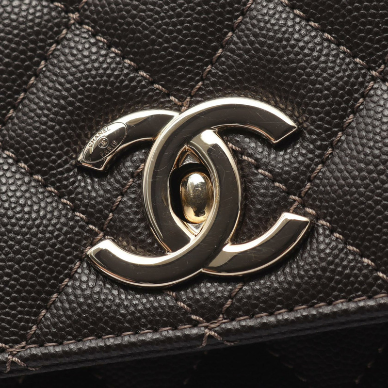 香奈兒 Coco Handle 29 翻蓋絎縫肩背包,棕色皮革,二手,金色五金,CC-5