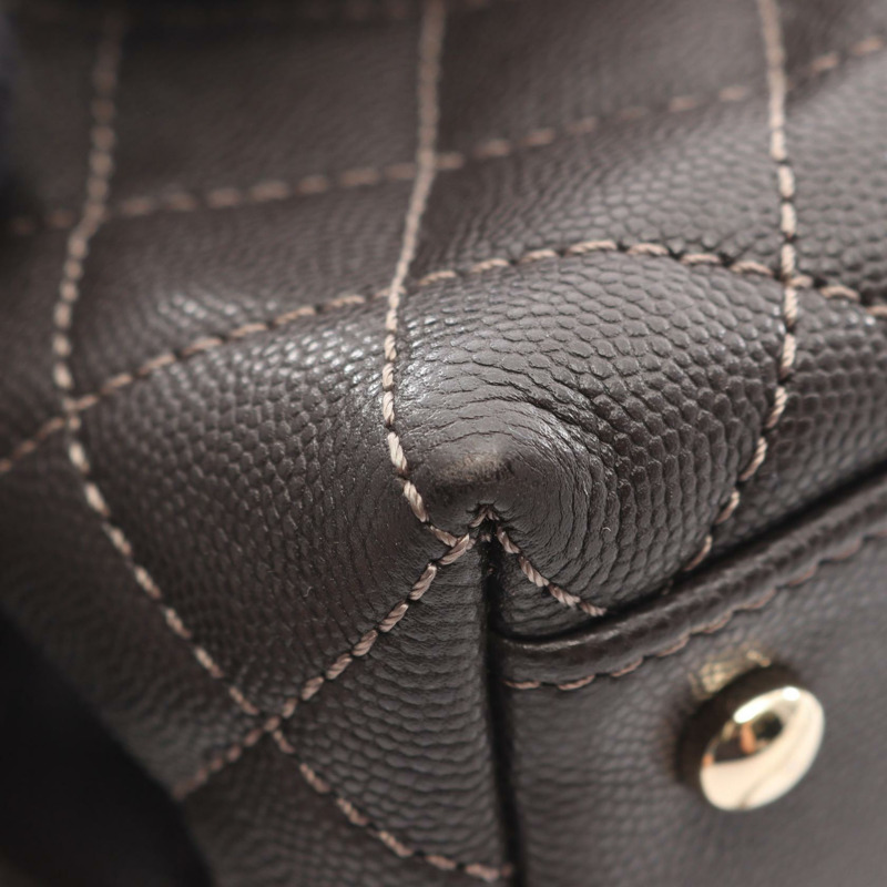 香奈兒 Coco Handle 29 翻蓋絎縫肩背包,棕色皮革,二手,金色五金,CC-6