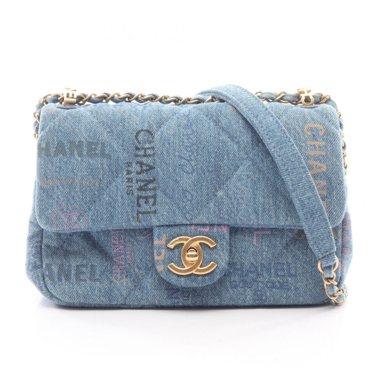 香奈兒 (CHANEL) 絎縫小號翻蓋鏈條單背包 AS3134 牛仔藍 二手 女士 金色五金-0